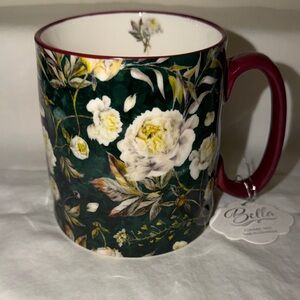 Floral Ceramic Mug with Burgundy Handle